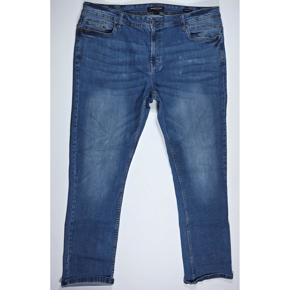 Kenneth Cole New York Mens Regular Fit Jeans Blue Denim 42x32 Medium Wash